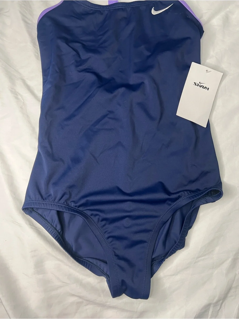 Nike One-Piece Swimsuit in Navy with Lilac Trim